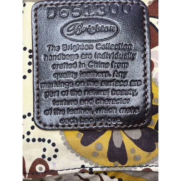 Brighton Croc Embossed Leather Shoulder Tote Bag Brown Black Large Boho Floral - Picture 6 of 15